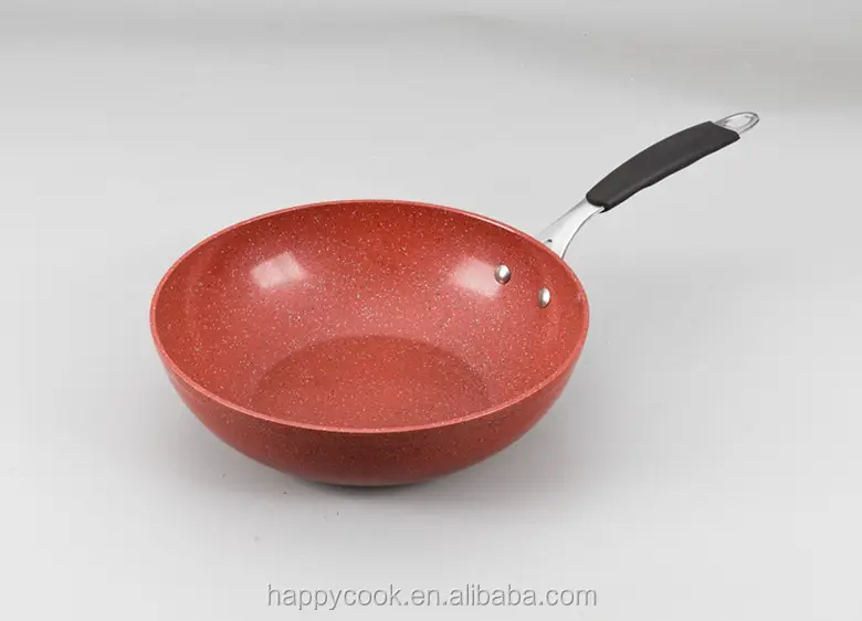 enjoying market popularity red ceramic with stainless steel aluminum wok pan