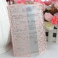 Laser cut inviti di nozze personalizzati romantico pizzo rosa di nozze piegato eleganti biglietti di invito