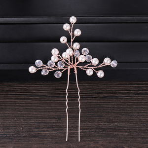 Gioielli per Capelli da Donna in Oro Rosa per Spose, Tiara con Perle e Strass a Forma di Fiore, Fermagli e Clip per Capelli Fatti a Mano, Accessori per Capelli da Matrimonio - Product Image 5