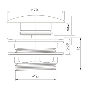 álvula bañera; Tapón Ø 70 mm CLICK-CLACK: con acabado cromo - Product Image 3