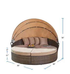 Set furnitur taman Modern, rotan anyam luar ruangan dengan kanopi tempat duduk Clamshell