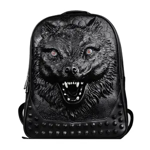 Nouveau 3D loup sac à dos PU en cuir hip-hop occidental rivet clouté sac à dos sacs