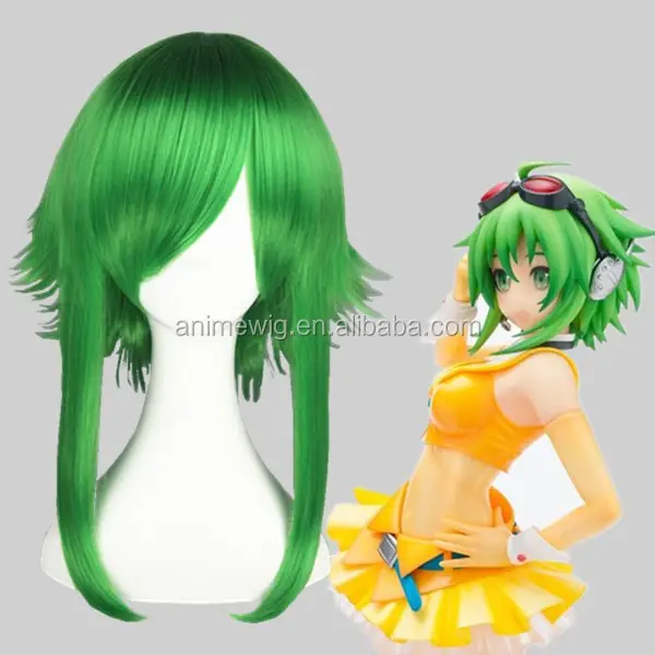 วิกผมอะนิเมะสังเคราะห์ Vocaloid-Gumi ยาวปานกลาง40cm สีเขียวคอสเพลย์วิกผมวิกปาร์ตี้