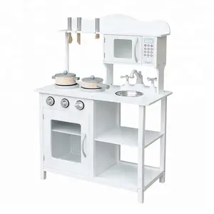新的最便宜的孩子假装玩木制玩具厨房设置在白色 W10C404