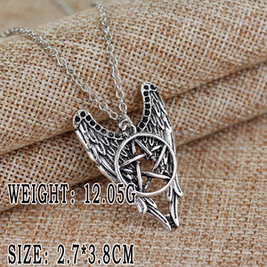 Liontin Kalung <span class=keywords><strong>Pentagram</strong></span> Sayap, Liontin Castiel Sayap <span class=keywords><strong>Pentagram</strong></span> Perak Antik Tipe Pria - Product Image 2