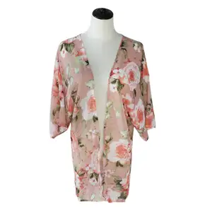 Lady polyester chiffon floral printed kimono, ladies fashion kimono