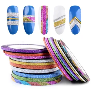 Misscheering 10 rulo Glitter Nail Art çizgi bant hattı Sticker İpuçları dekorasyon 1MM/2MM/3MM DIY tırnak kendinden yapışkanlı çıkartmaları