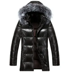 Chaqueta de plumón negra para hombre, capucha de piel para hombre, chaqueta acolchada de invierno y chaqueta de plumas de cuero, 2020