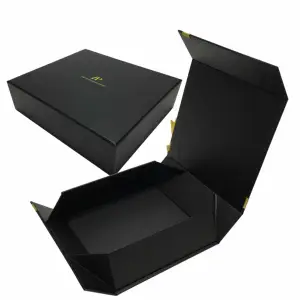 Emballage en carton personnalisé à fermeture magnétique, Logo personnalisé en carton noir, coffrets cadeaux pliables