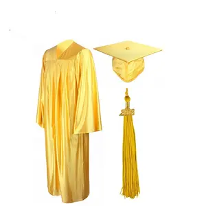 Black Graduation Gown High School Good Quality Shiny Adult Black Graduation Gown And Cap