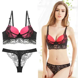 जाँघिया महिलाओं 38 42 Suppliers-WX011 Women Brassiere Sexy Bra and Panties Transparent Lace Lingerie Bras Set