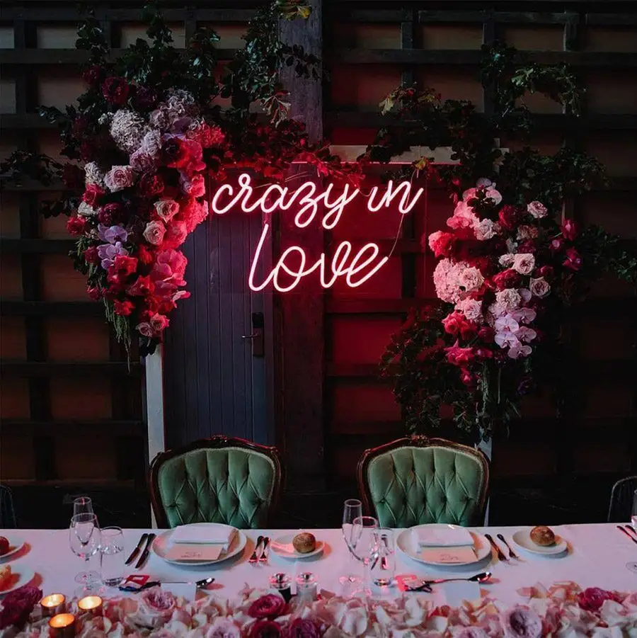 Verrückt in der Liebe hochwertige Hochzeits zeichen Buchstaben Flex Acryl Hochzeit Kunst Ereignis Geschenk führte benutzer definierte Leucht reklame