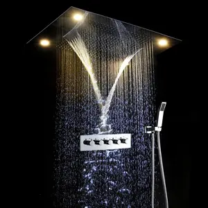 Pomme de douche LED tête encastrable, avec 4 fonctions, 800mm 600mm, avec ensemble de mélangeurs de robinets de douche
