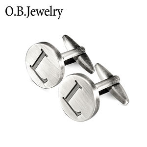 カスタムロゴメタルシルバーメッキパーソナライズされたカフスボタン面白いラウンドブランクアルファベットカフスボタンシルバーロゴ付き - Product Image 6