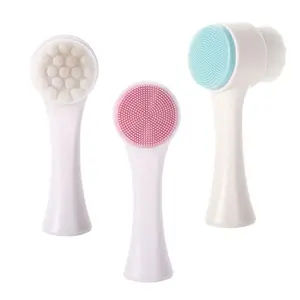 Escova de limpeza facial de silicone, lado duplo, 3d, limpeza de rosto, massagem vibração