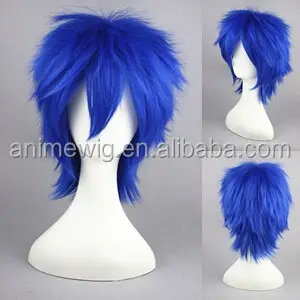 Hochwertige 35cm kurze blaue gerade Vocaloid Kaito Perücke synthetische Anime Halloween Party Haar Cosplay Kostüm Perücke