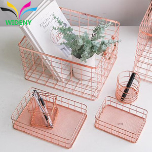 Beautiful design mesh metall draht rose gold schreibtisch desktop-organizer für notebook lagerung korb