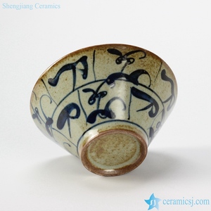 RZJS01 materiale di argilla grezza vernice a mano blu e bianco calligrafia cinese vecchio stile ciotola di zuppa di ceramica - Product Image 2
