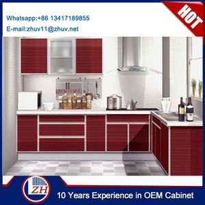 Zhihua Red Color Aluminium Kitchen <strong>Cabinet</strong> Design for Sale Modern Pantry Cupboards - Product Image 2