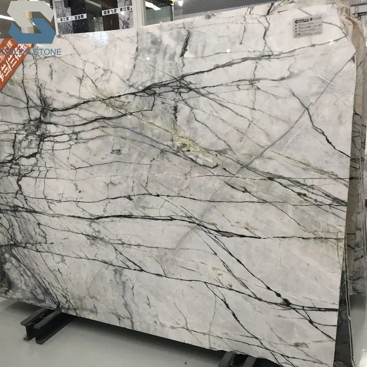 Chinese Clivia White Marble with green veins and stone slabs and tiles for flooring and countertops