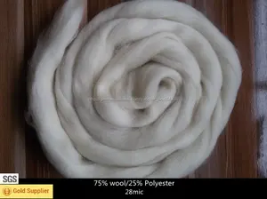 28mic rohweiß Gemischt Wolle Top Roving Faser 75% Uruguay wolle/25% Polyester Spinning Filzen Weben