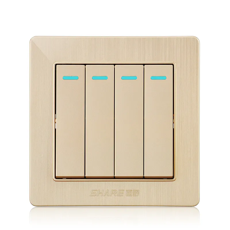 SHARE Factory Price Push Button Light Electric Wall Switches 4 gang 2 way Switch 250V 16A Champagne Gold Panel