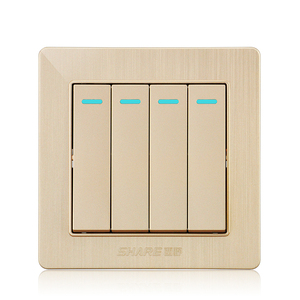 Sakelar dinding elektrik, 4 Gang 2 arah, soket dinding warna emas, 10A, sakelar dinding elektrik Modern