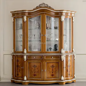 OE-FASHION Furniture New Classic Style armario de vino de cuatro puertas, gabinete de cristal