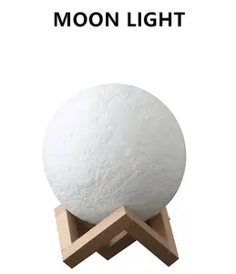 Lámpara LED de luna con estampado 3D, luces de noche para mesa creativa pequeña