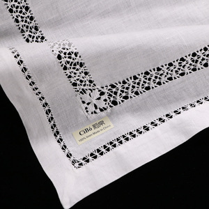 N011: White <strong>Linen</strong> <strong>Placemats</strong> With Drawnwork White Handmade Embroidery Place Mat Rectangular Tableware Mat - Product Image 1
