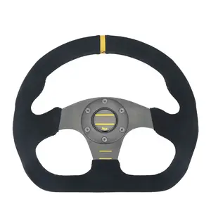 Volante universal para corrida, volante liso esportivo com sim em couro de camurça 325mm preto