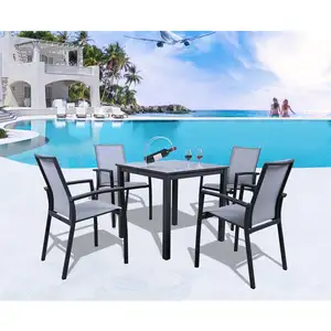 Garden Set 5 Pieces Full Aluminum Table Sling Seat Back Chair Outdoor Patio Dining Set For Garden