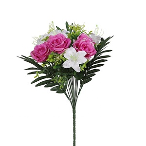 Nouvelle collection de roses <span class=keywords><strong>artificielles</strong></span> en soie colorées avec de grandes feuilles vertes <span class=keywords><strong>pour</strong></span> les funérailles - Product Image 3