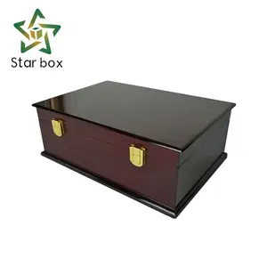 High end luxury velvet lining glossy large wooden box for gift packing