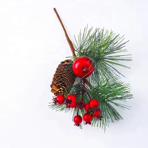 Artificial Small Artificial Pine Needles Red Berries Picks