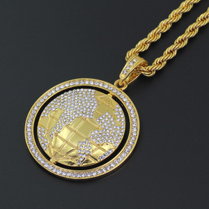 Nuova Collana con <span class=keywords><strong>Ciondolo</strong></span> Mappa del <span class=keywords><strong>Mondo</strong></span> in Cristallo Personalizzata, Gioielli Hip-Hop Dorati 2018 - Product Image 3