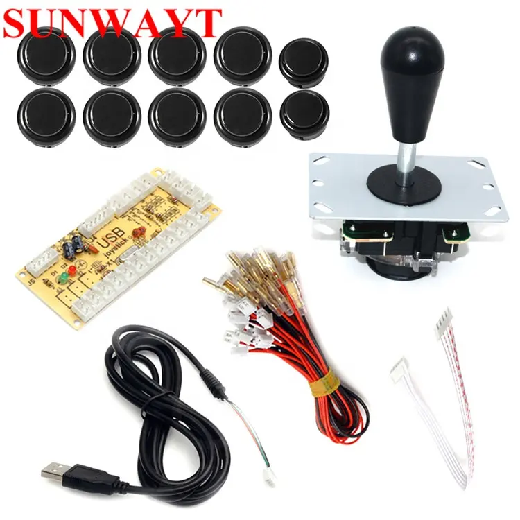 DIY Arcade Joystick Kit de 5Pin Joystick Cable 24mm/30mm botones USB codificador Oval bola joystick 5 color opcional