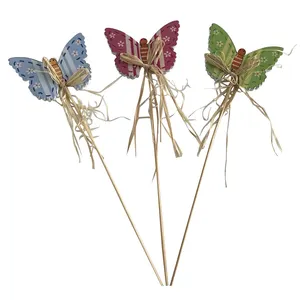 Easter wooden beautiful butterfly on stick for garden decoration stake