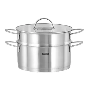 Double Layer Steamer Pot Cooking Food Steamer Lid Pot 304 Stainless Steel Induction with Glass Color Box Sustainable 500sets