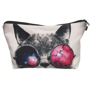 new products Wholesale sunglasses cat printing PU leather custom cosmetic bag make up bag travel toiletry bag