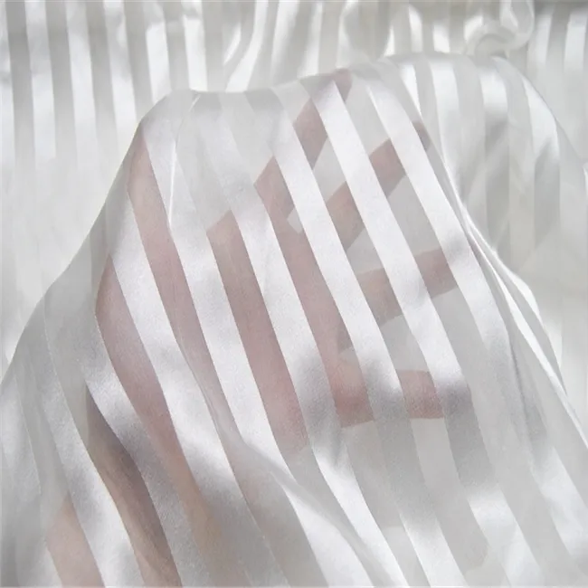 Smooth Shiny Natural White Silk Stripe Satin Fabric for Elegant Dress