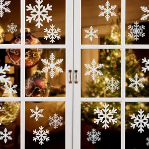 Joyeux noël autocollant décoration flocon de neige fenêtre accrochages PVC sans colle autocollants muraux pour fenêtres lunettes