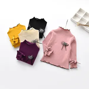 New Hot Korea Pakaian Polos Desain Tinggi Leher Memotong Normal Blus Untuk Anak