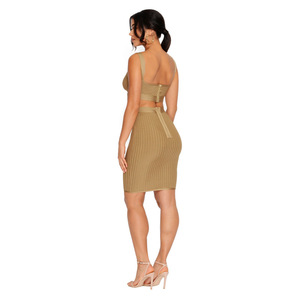 Bodycon Set Rok Midi Balutan Wanita Set 2 Potong Gaun Oranye Berkualitas Tinggi