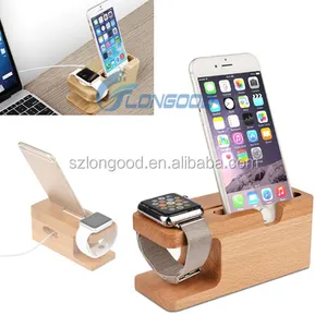 2 in 1 USB Charger charging data sync Dock Stand Bamboo Docking Station for iPhone and for smart watch