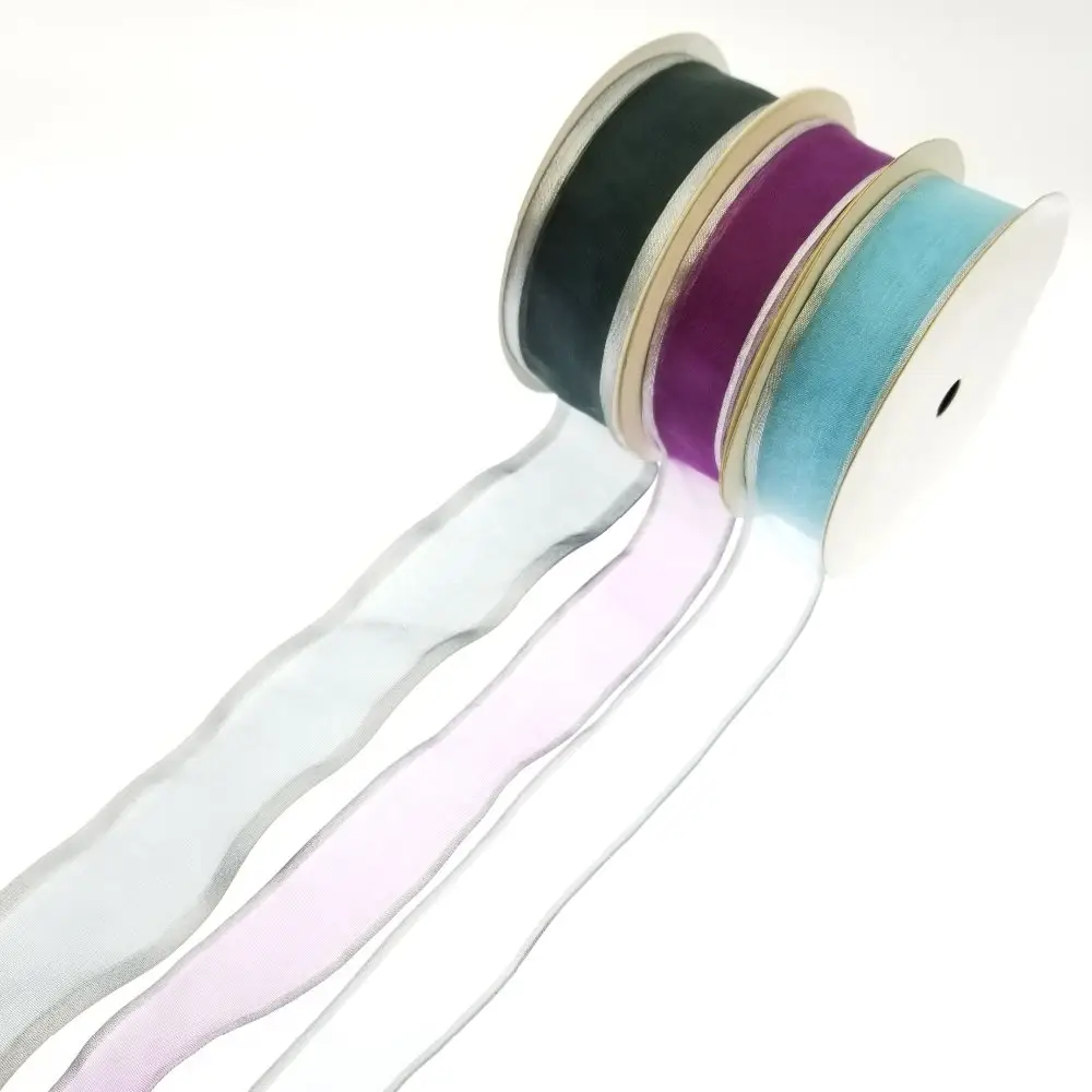 Gold or silver organza ribbon with edged nylon ribbon for gift packaging wrapping