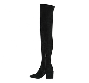 Bottes hautes en cuir véritable noir <span class=keywords><strong>pour</strong></span> femmes, talon bloc, style slim, hiver - Product Image 4