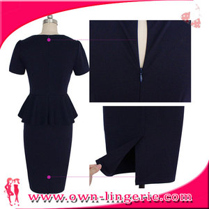 Australia <span class=keywords><strong>Mujer</strong></span> Manga Corta Verde Claro y Negro Cremallera <span class=keywords><strong>de</strong></span> La <span class=keywords><strong>Espalda</strong></span> Sexy Vestido Peplum al por mayor Tamaño S-4XL - Product Image 3