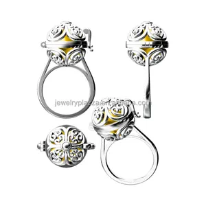 Medallón de plata con forma de corazón, bolas clásicas de harmony, joyas, anillo, jaula
