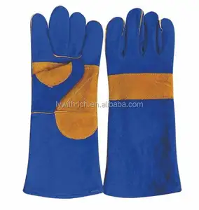 TongFu High Quality jewelry blue Cow split Leather reinforced palm Welding Gloves
